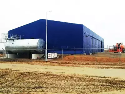 Каркасно-тентовый склад размером 20х30х5,8х8,3 м